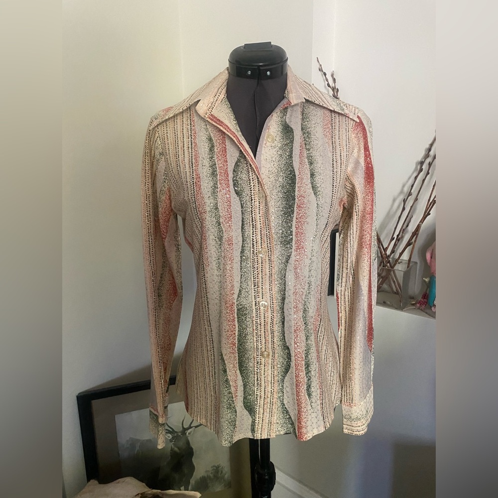 VTG metallic print button down, s/m